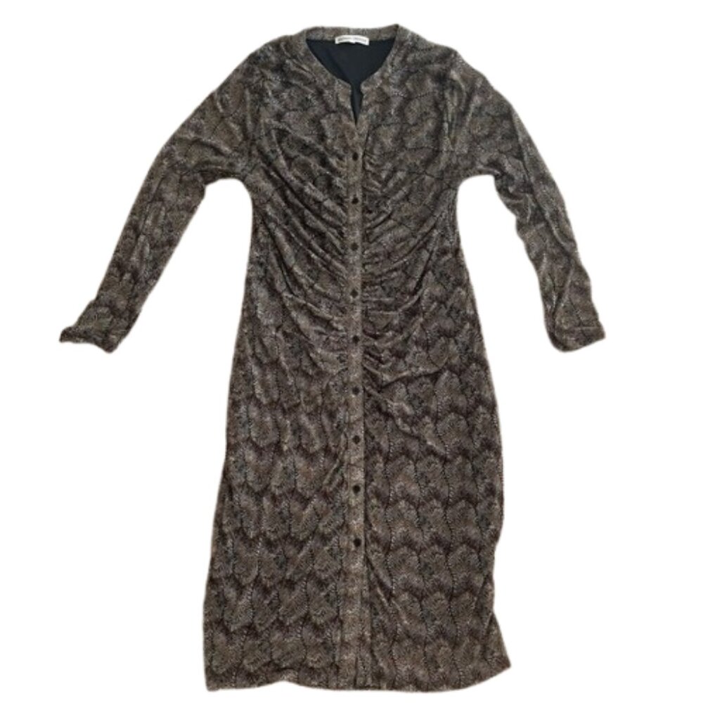 Madison + Hudson Button Down Ruched Dress XL Leaf Print Mesh Sleeve